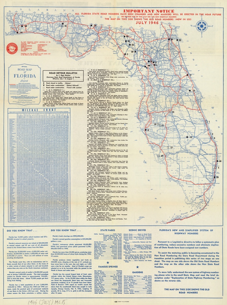 Florida Memory - Official Road Map Of Florida, 1946 - Howey In The Hills Florida Map