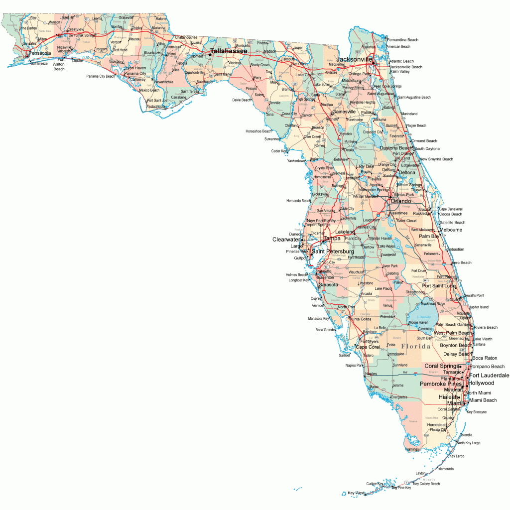 Florida Road Map - Fl Road Map - Florida Highway Map - Tampa Florida Map With Cities