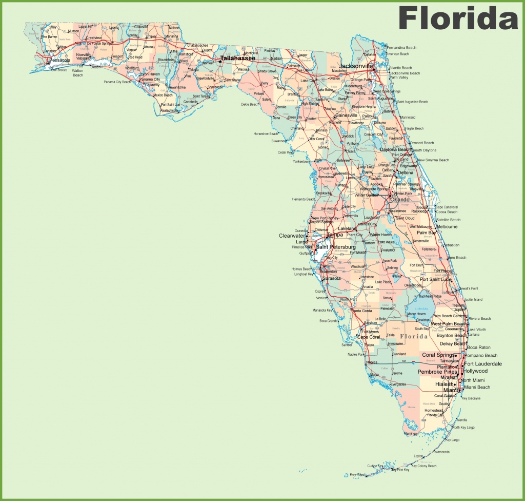 Florida Road Map With Cities And Towns - Florida State Map Printable