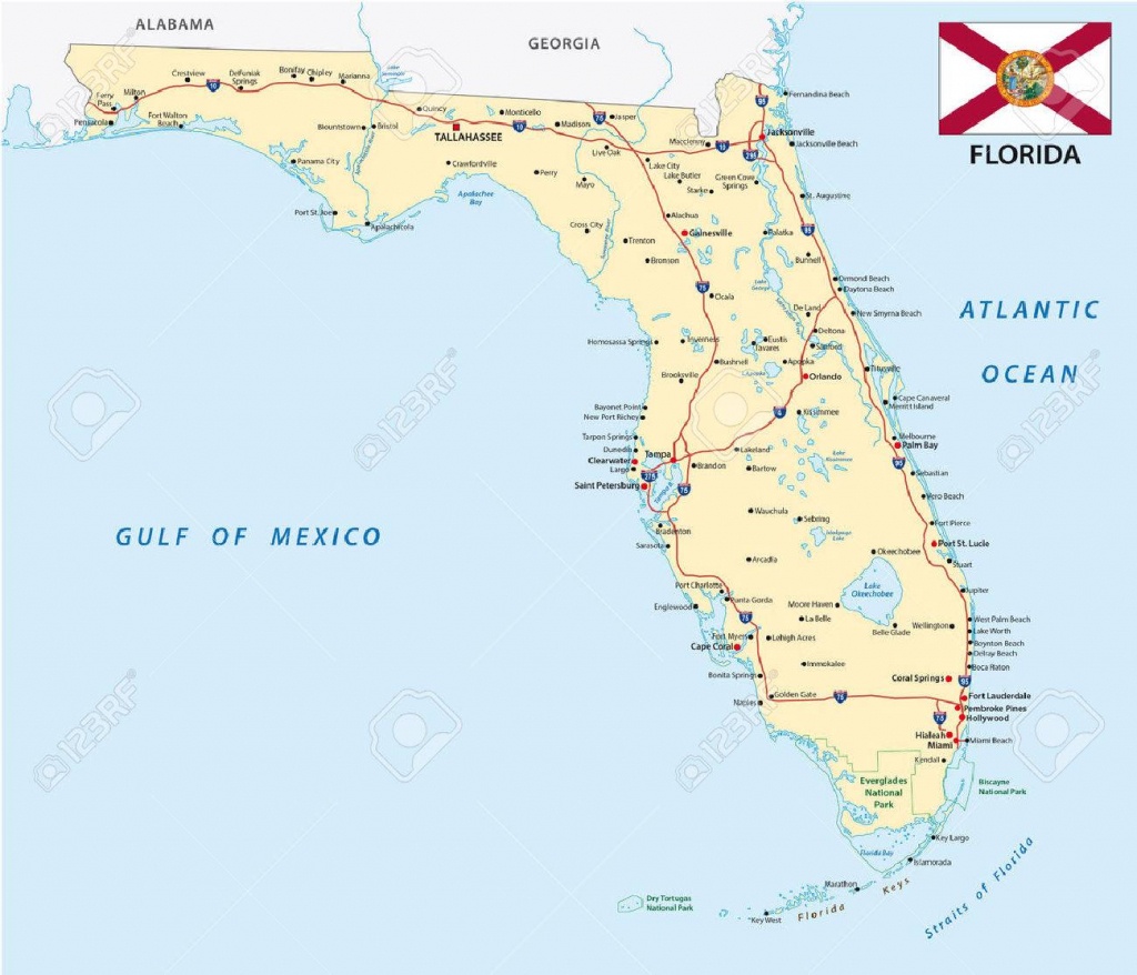 Florida Road Map With Flag Royalty Free Cliparts, Vectors, And Stock - Belle Glade Florida Map