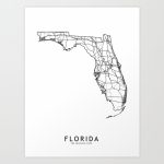 Florida White Map Art Printmultiplicity | Society6   Florida Map Art