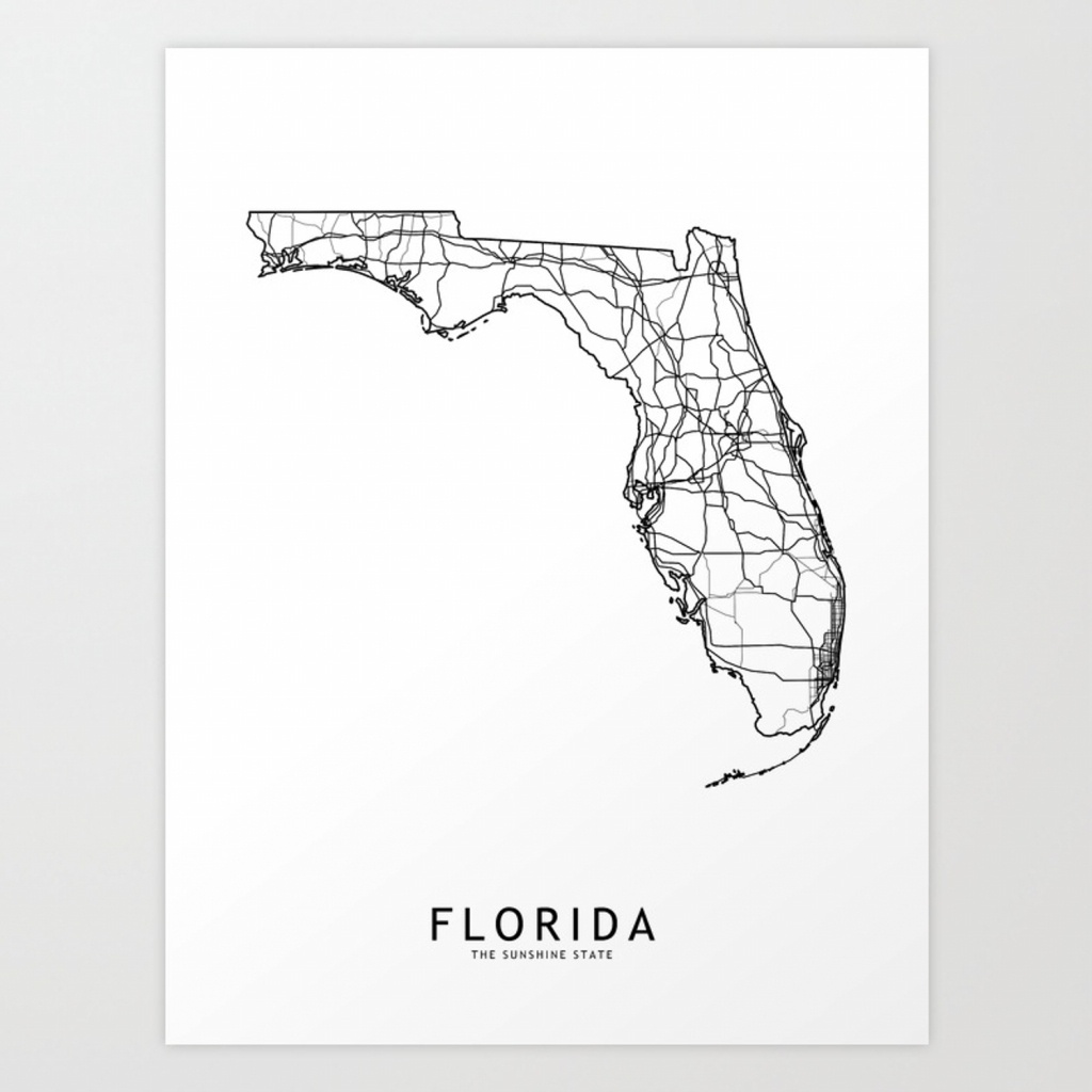 Florida White Map Art Printmultiplicity | Society6 - Florida Map Art
