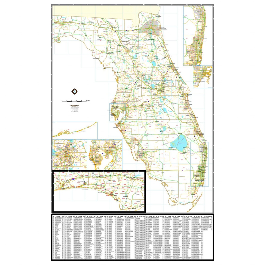 Florida Zip Code Wall Map - The Map Shop - Florida Wall Map
