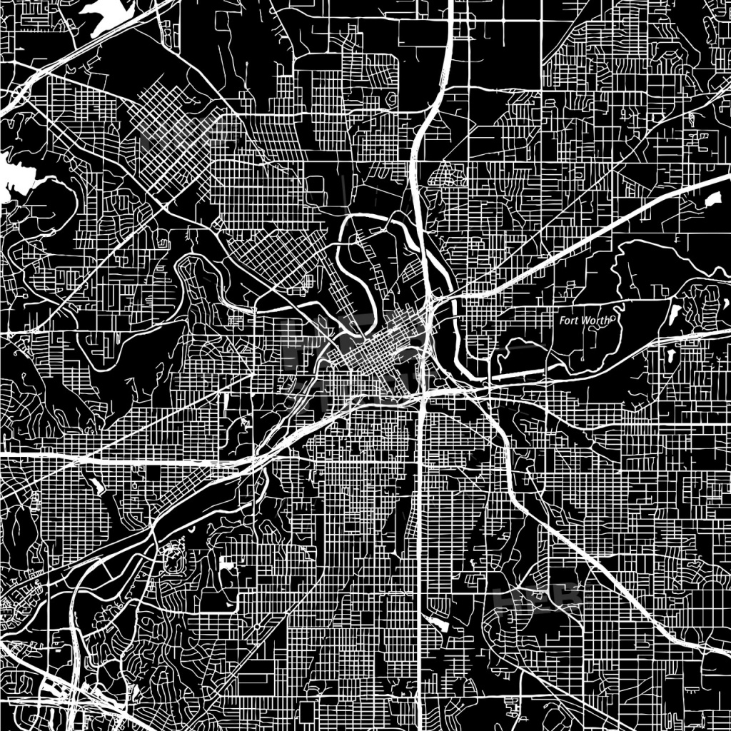 Fort Worth, Texas, Downtown Map, Dark | Hebstreits Sketches - Map Of Downtown Fort Worth Texas