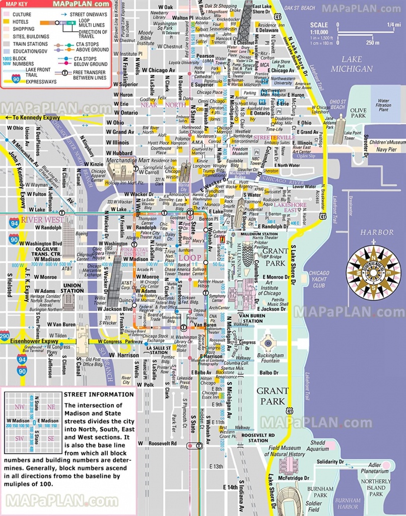 Free Inner City Magnificent Mile Shopping Malls Main Landmarks Great - Magnificent Mile Map Printable
