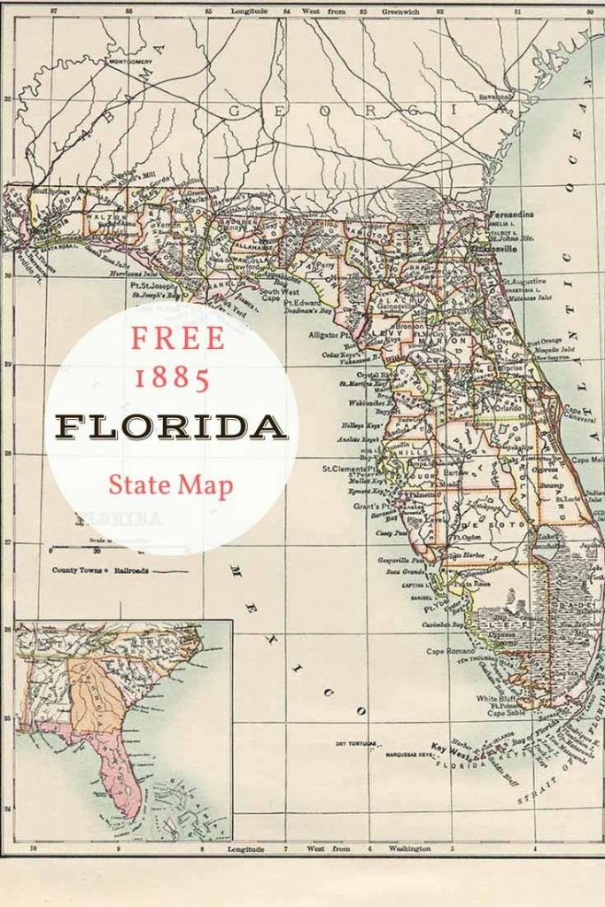Free Printable Old Map Of Florida From 1885. #map #usa | Maps And - Free Florida Map