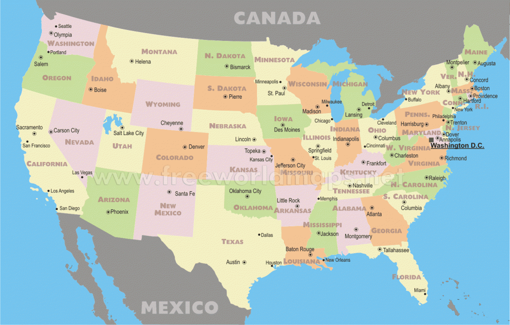 Free Printable Us States And Capitals Map | Map Of Us States And - Printable Usa Map With States And Cities