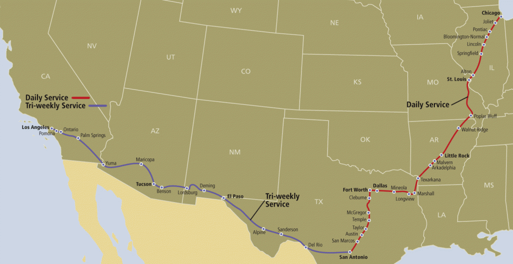 From The South To The Depot Inn - Texas Eagle Train Route Map