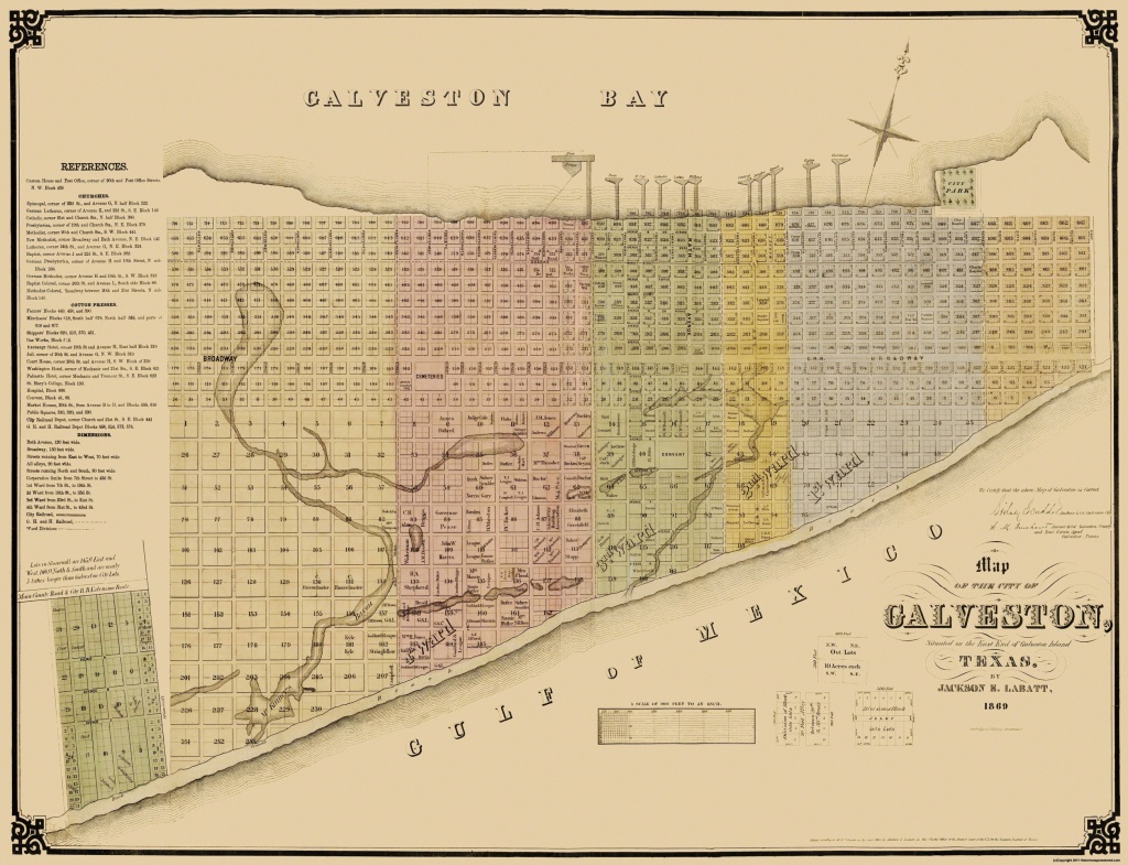 Galveston Texas Landowner - Labatt 1869 - 30 X 23 - Map Of Galveston Texas