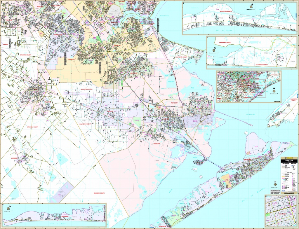 Galveston, Tx Wall Map - Map Of Galveston Texas