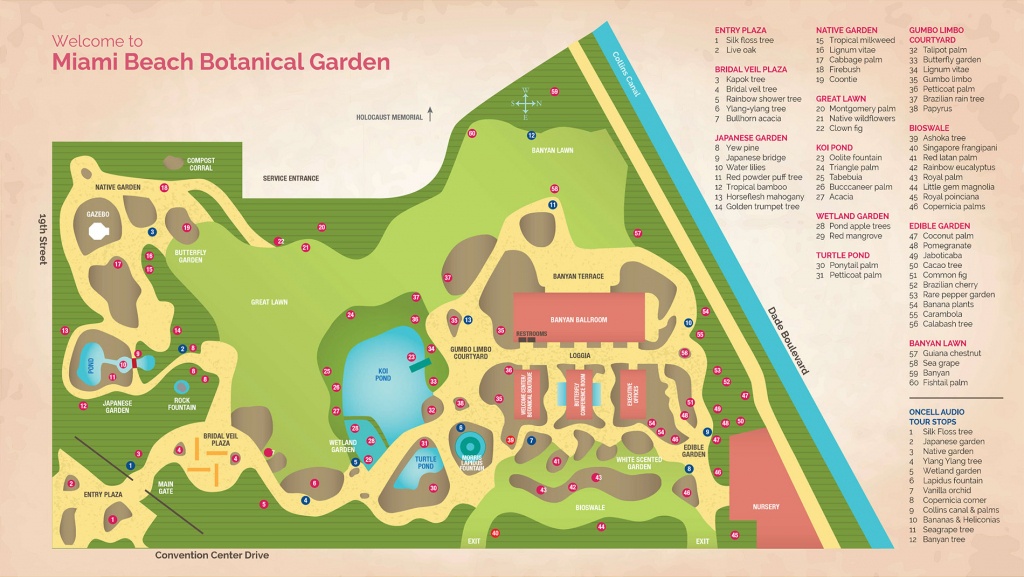 Garden Map | Miami Beach Botanical Garden - Florida Botanical Gardens Tourist Map