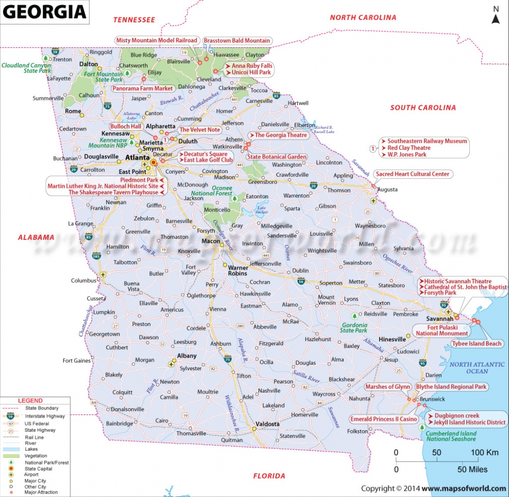 Georgia Map, Map Of Georgia (U.s. State) - Georgia State Map Printable