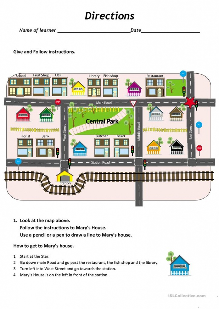 Give And Follow Directions On A Map Worksheet - Free Esl Printable - Free Printable Maps And Directions