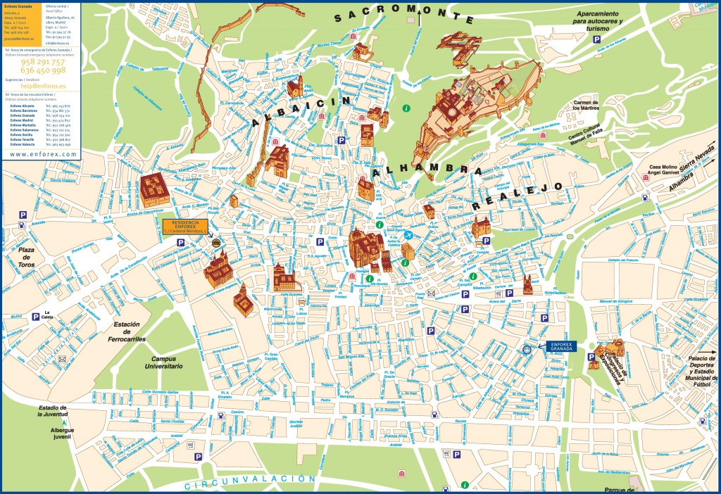 Granada City Center Map - Printable Street Map Of Granada Spain