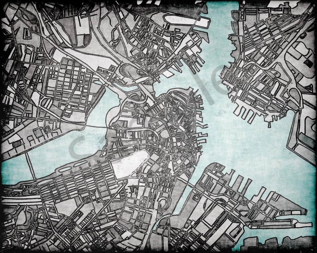 Grey Abstract Map Print –Abstract City Print Of Boston City. Wall Art - Boston City Map Printable