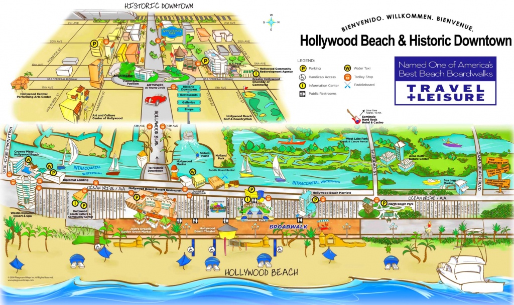 Hollywood Beach And Historic Downtown Map - Hollywood Beach Florida Map