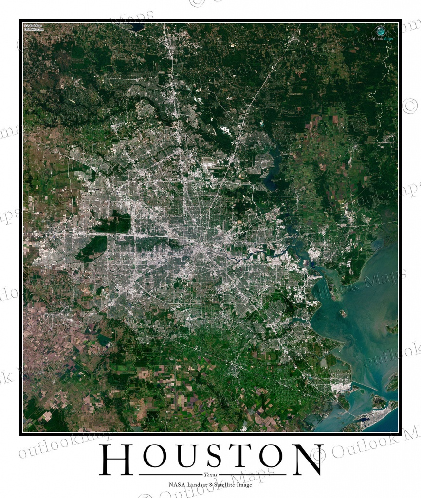 Houston, Tx Area Satellite Map Print | Aerial Image Poster - Aerial Map Of Texas