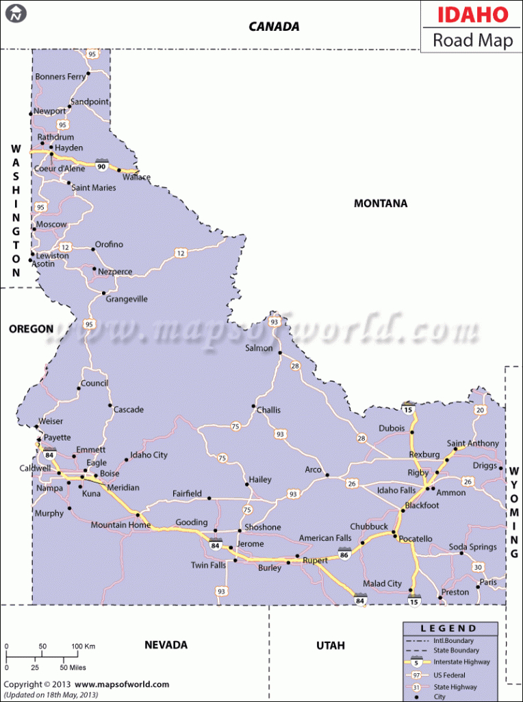 Idaho Road Map - Printable Map Of Idaho