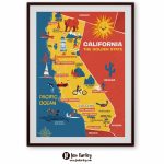 Illustrated Map Of California Cute Golden State Map Kids | Etsy   Illustrated Map Of California