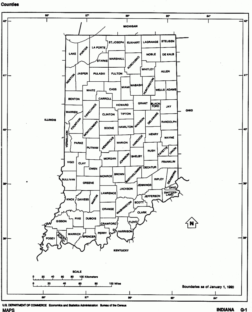 Indiana State Map With Counties Outline And Location Of Each County - Indiana State Map Printable