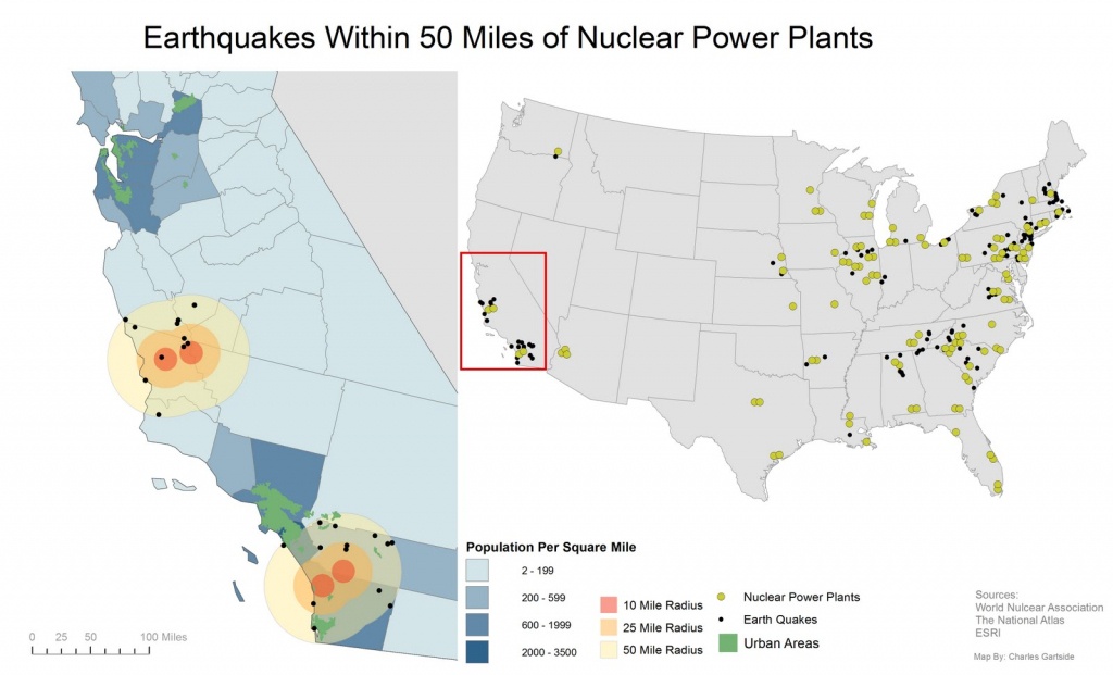 Is California Prepared?: Map Of Earthquakes Within 50 Miles Of - Nuclear Power Plants In California Map