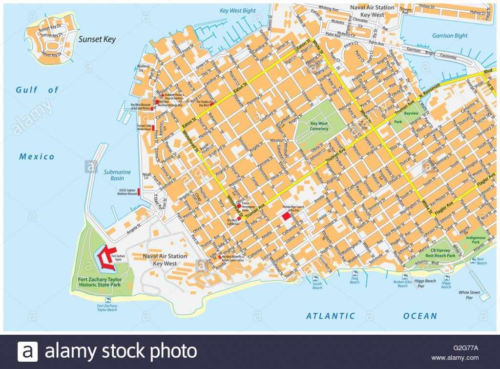 Key West Road Map With Road Names, Florida, United States Stock - Street Map Of Key West Florida