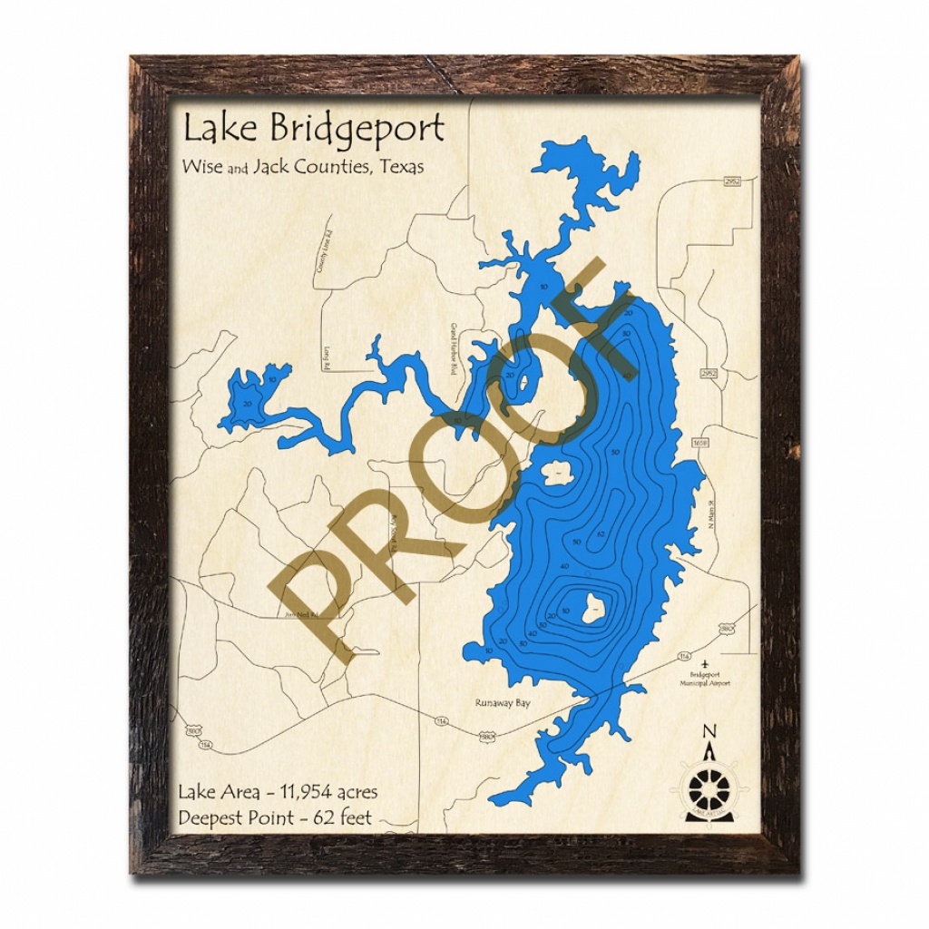 Lake Bridgeport, Texas 3D Wooden Map | Framed Topographic Wood Chart - Bridgeport Texas Map