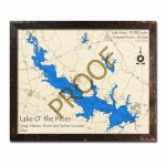 Lake 'o The Pines, Tx 3D Wooden Map | Framed Topographic Wood Chart   Lake Of The Pines Texas Map