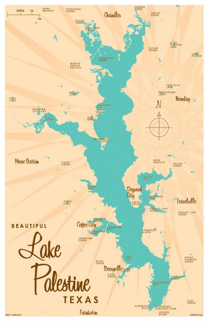 Lake Palestine Tx Map Art Print | Etsy - Palestine Texas Map
