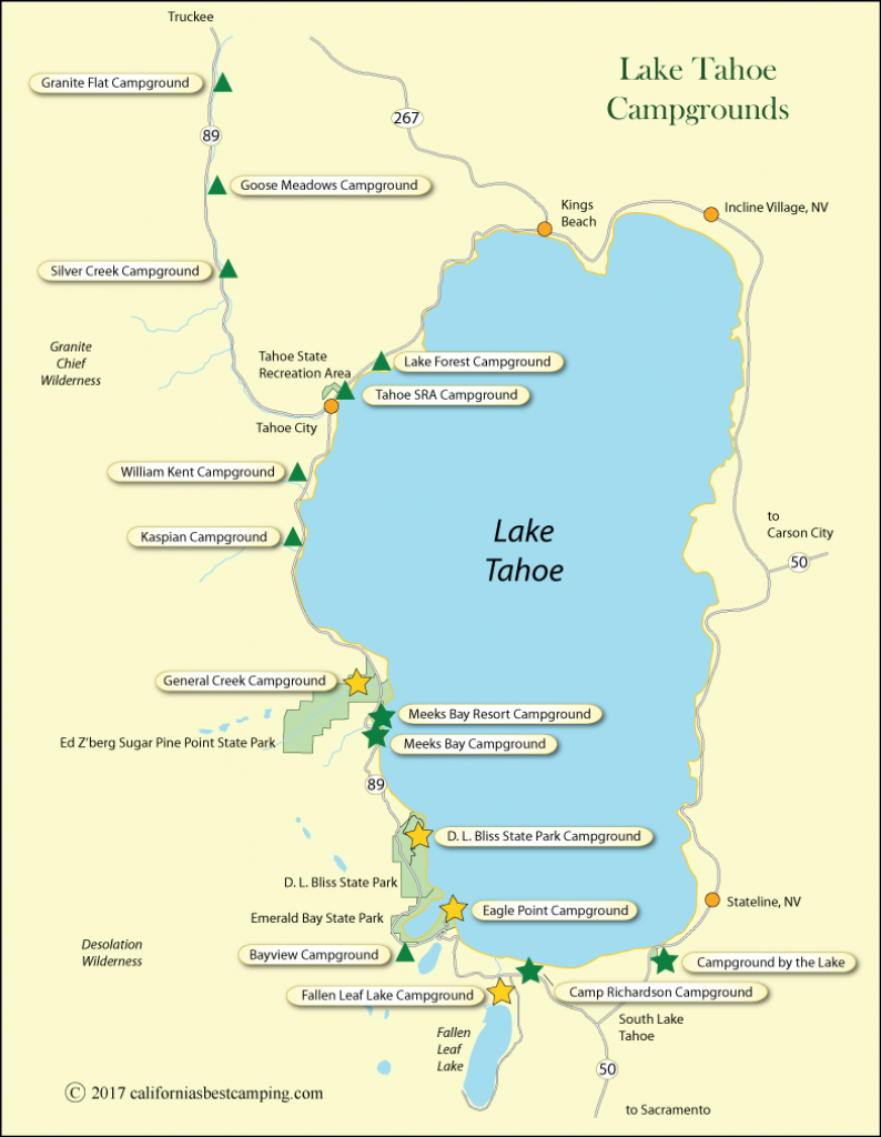 Lake Tahoe Campground Map - California - California State Campgrounds Map
