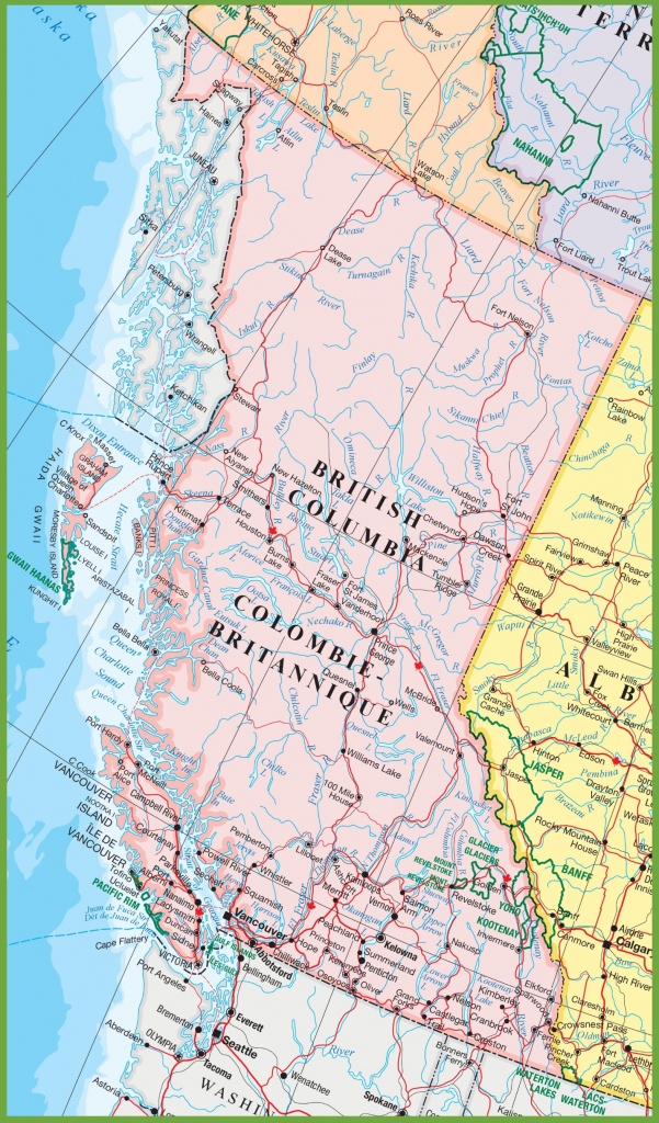 Large Detailed Map Of British Columbia With Cities And Towns - Printable Road Map Of Canada