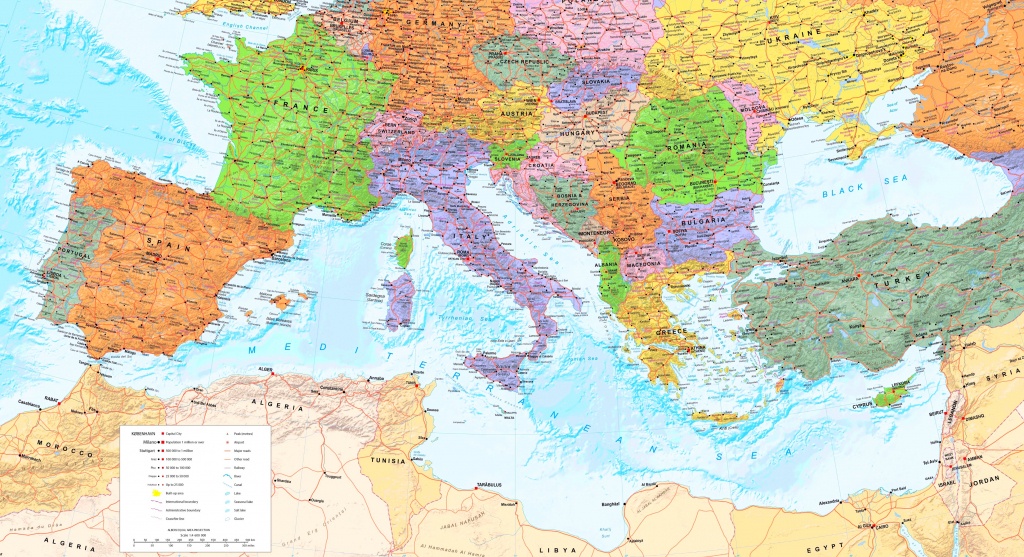 Large Detailed Map Of Mediterranean Sea With Cities - Printable Map Of The Mediterranean Sea Area