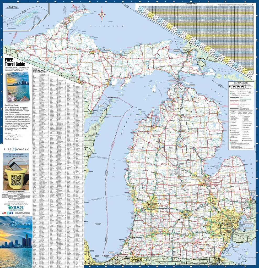 Large Detailed Map Of Michigan With Cities And Towns - Michigan County Maps Printable