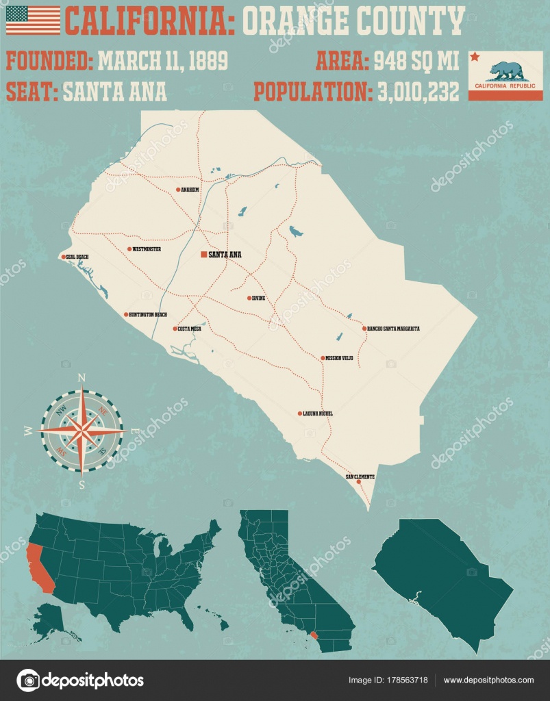 Large Detailed Map Orange County California — Stock Vector - Orange County California Map