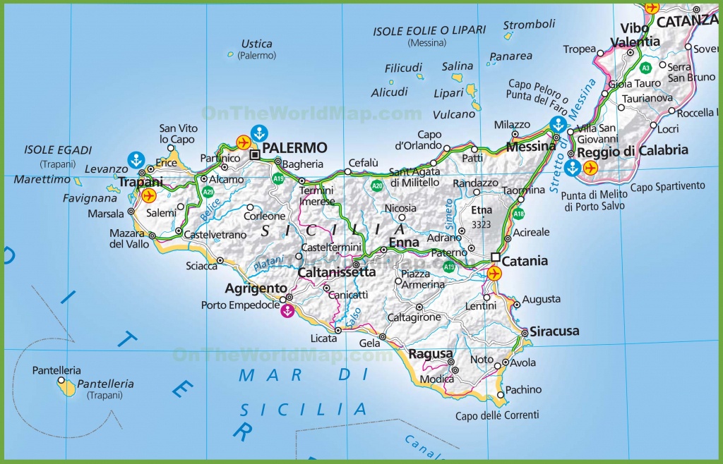 Large Map Of Sicily Printable Map Of Sicily 