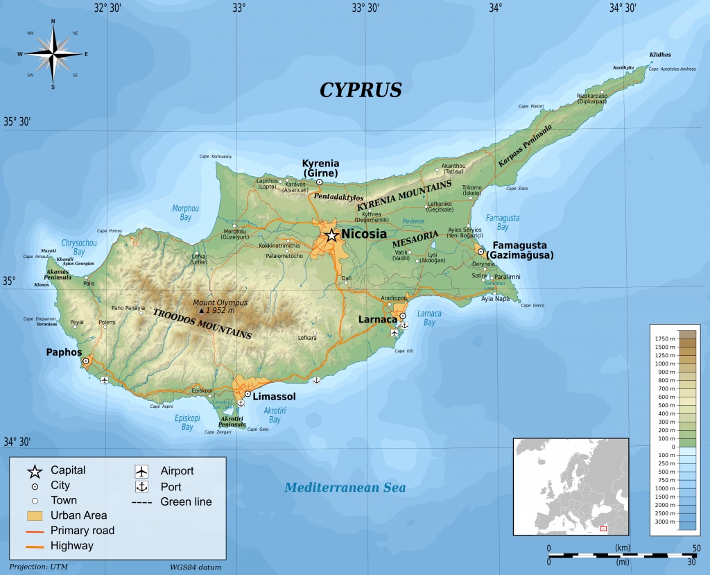 Large Physical Map Of Cyprus - Printable Map Of Cyprus