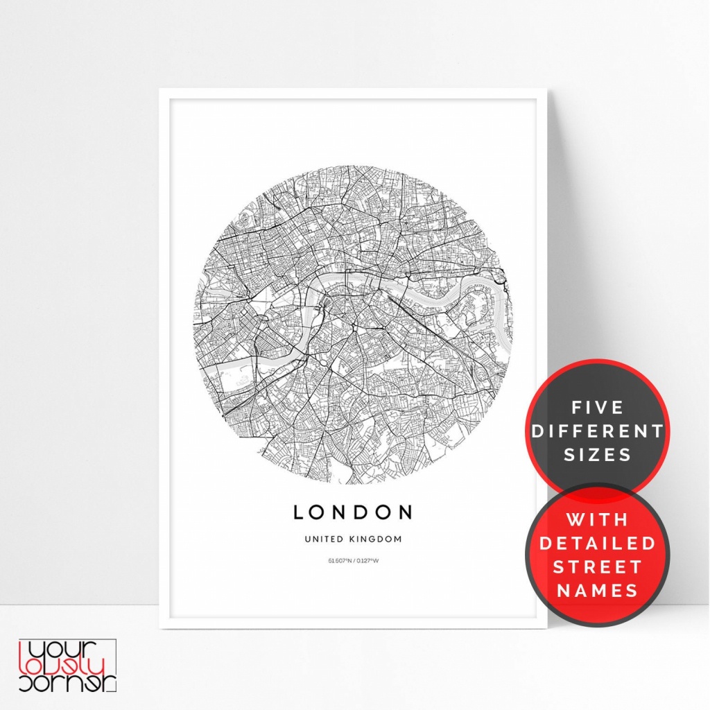 London Map Print, London City Map Printable Wall Art, Circle Map Of London  Wall Art, London Street Map Print, London Poster Digital Download - Circle Map Printable