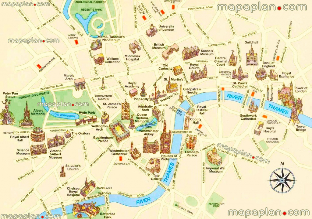 London Maps - Top Tourist Attractions - Free, Printable City Street - Central London Map Printable