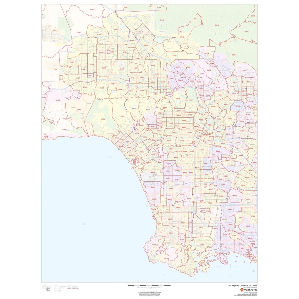 Los Angeles, California Zip Codes - The Map Shop - California Zip Code Map