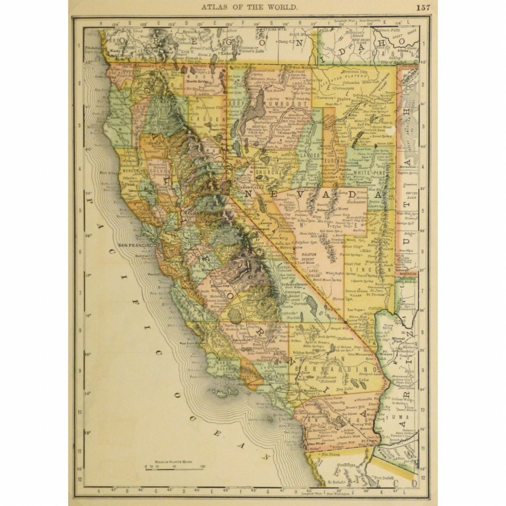Map - California And Nevada, 1887 - Original Art, Antique Maps &amp;amp; Prints - Antique Map Of California