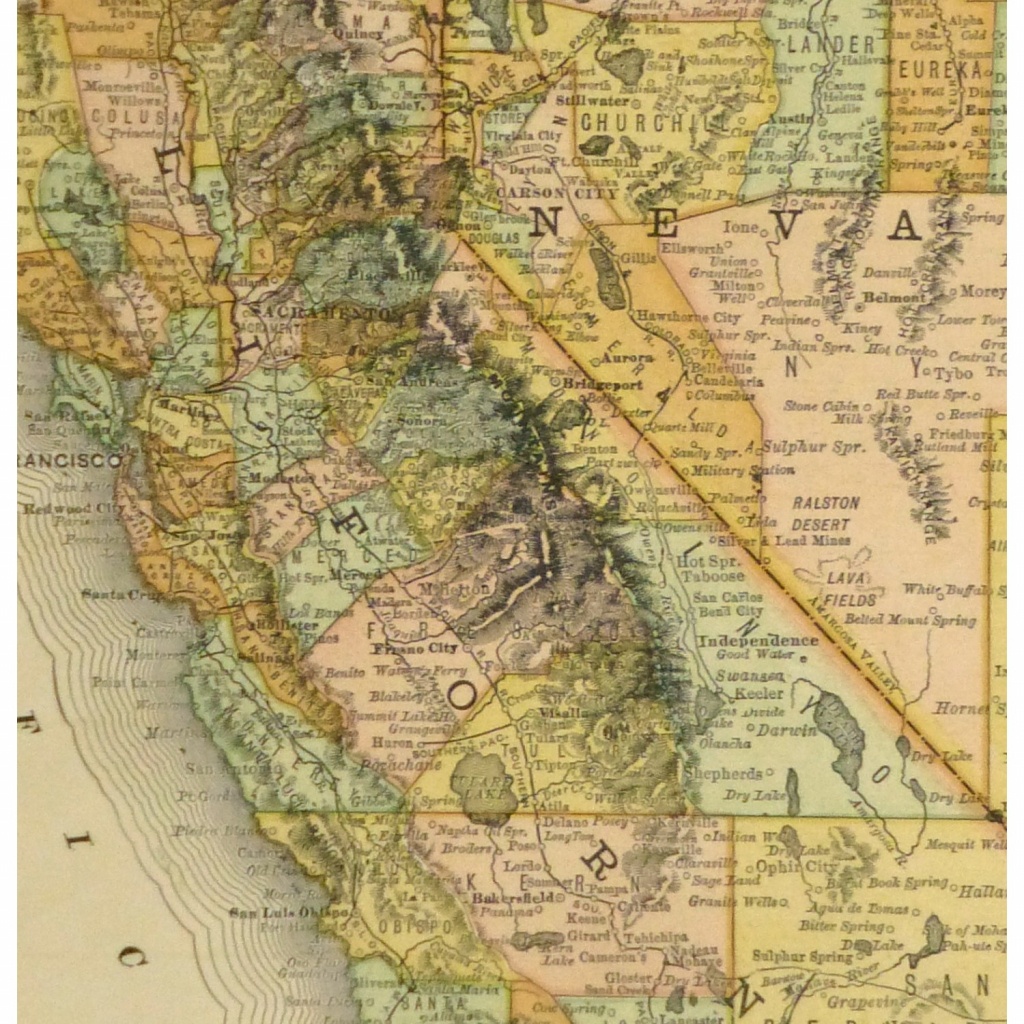 Map - California And Nevada, 1887 - Original Art, Antique Maps &amp;amp; Prints - Antique Map Of California