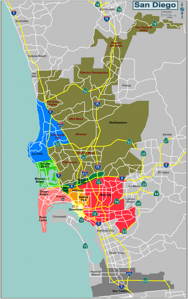 Map Defining Major Districts Of San Diego - City Map Of San Diego California