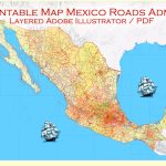 Map Mexico Adobe Illustrator Printable Topo Roads Admin Ports Airports   Printable Map Of Mexico
