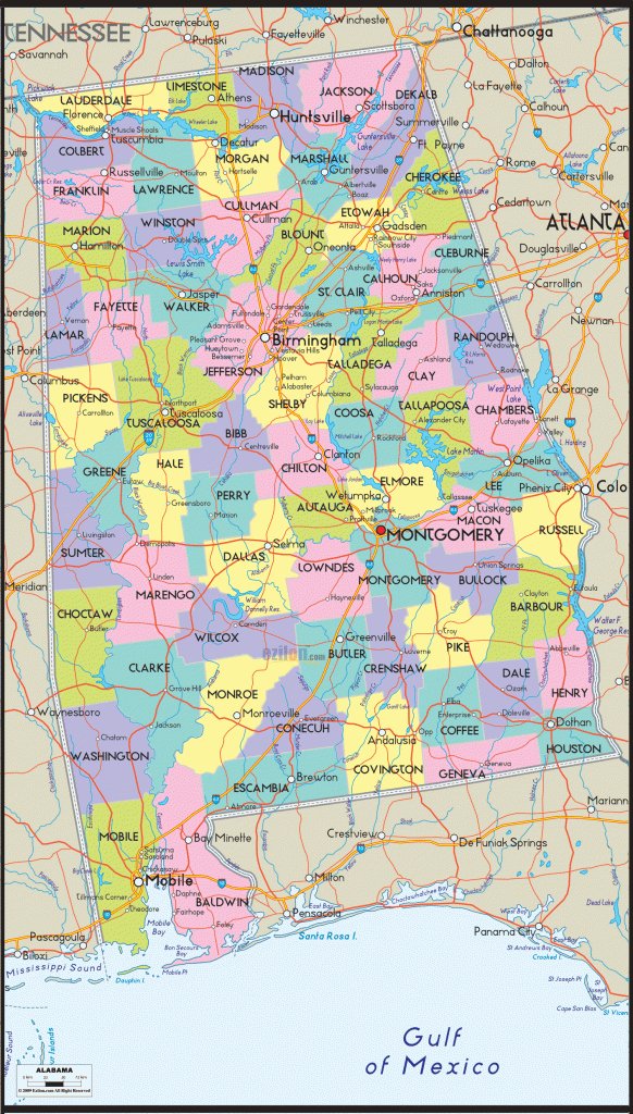 Map Of Alabama - Includes City, Towns And Counties. | United States - Map Of Alabama And Florida Beaches