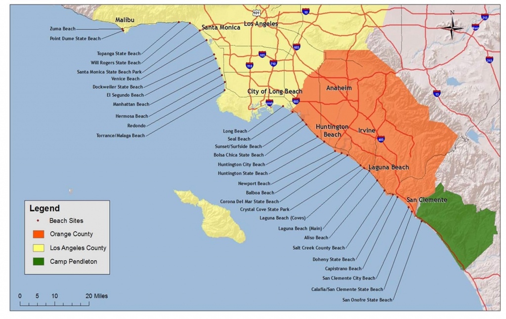 Map Of Beaches Of Southern California – Map Of Usa District - Map Of Southern California Coast