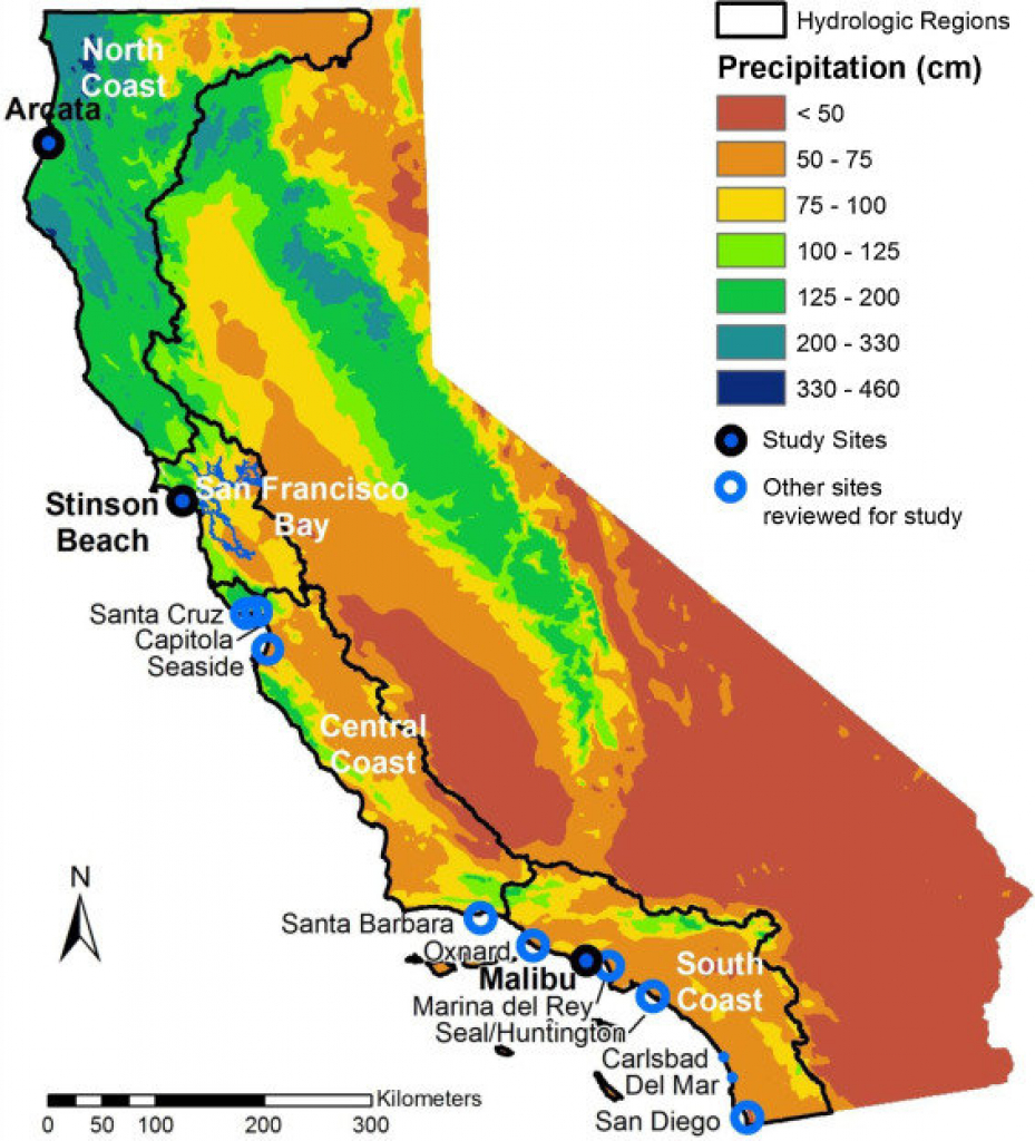 Map Of California Showing The 4 Coastal Hydrologic Regions (Hrs - Map Of California Coastline