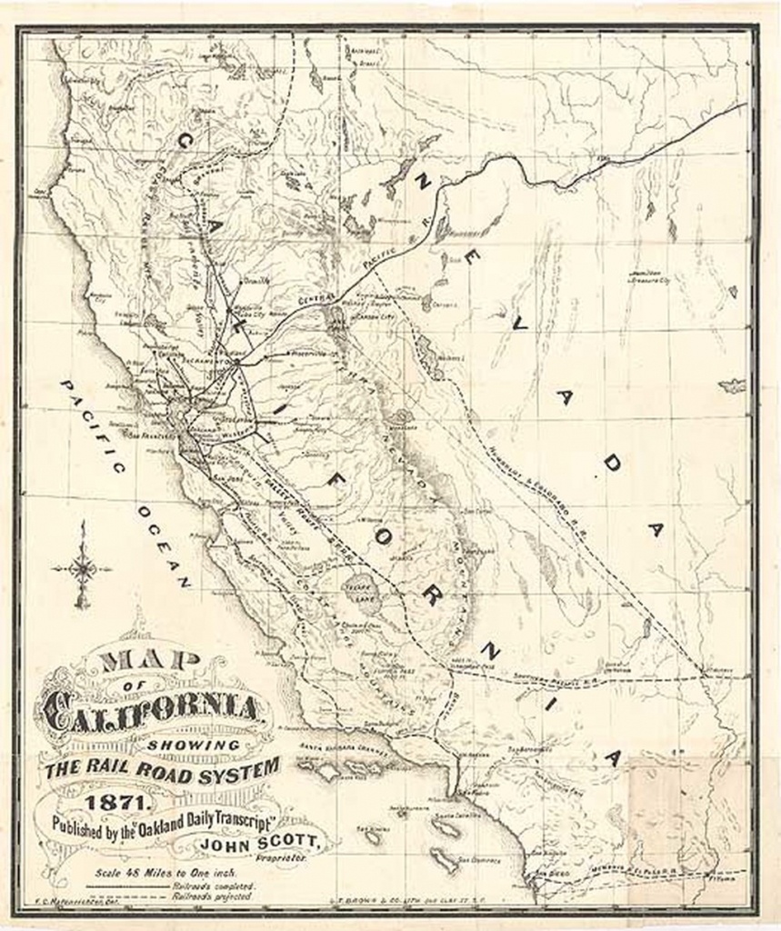 Map Of California, Showing The Railroad System 1871. Published - Ono California Map