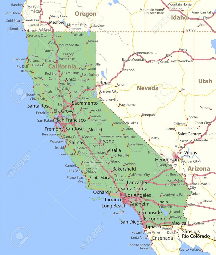 Map Of California. Shows State Borders, Urban Areas, Place Names - Map Of California Anaheim Area
