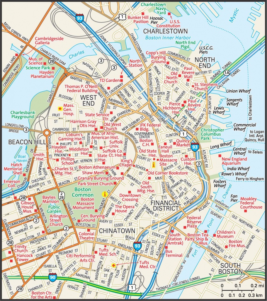 Map Of Downtown Boston | Downtown Boston Street Map | Places - Boston Tourist Map Printable