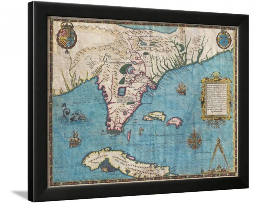 Map Of Florida And Cubajacques Le Moyne Framed Print Wall Art - Framed Map Of Florida